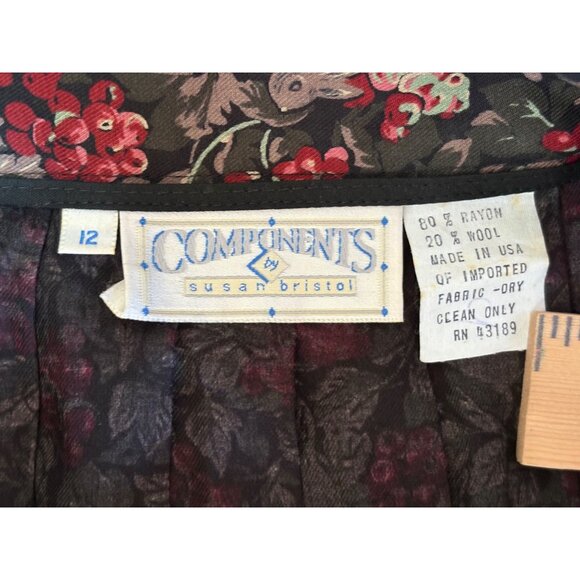 VTG SUSAN BRISTOL PLEATED MAXI SKIRT BERRY BUNNY LEAF PRINT FULL SIDE BUTTONS 12 - Picture 8 of 8